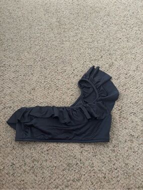 Seafolly Navy One-Shoulder Ruffle Swim Top